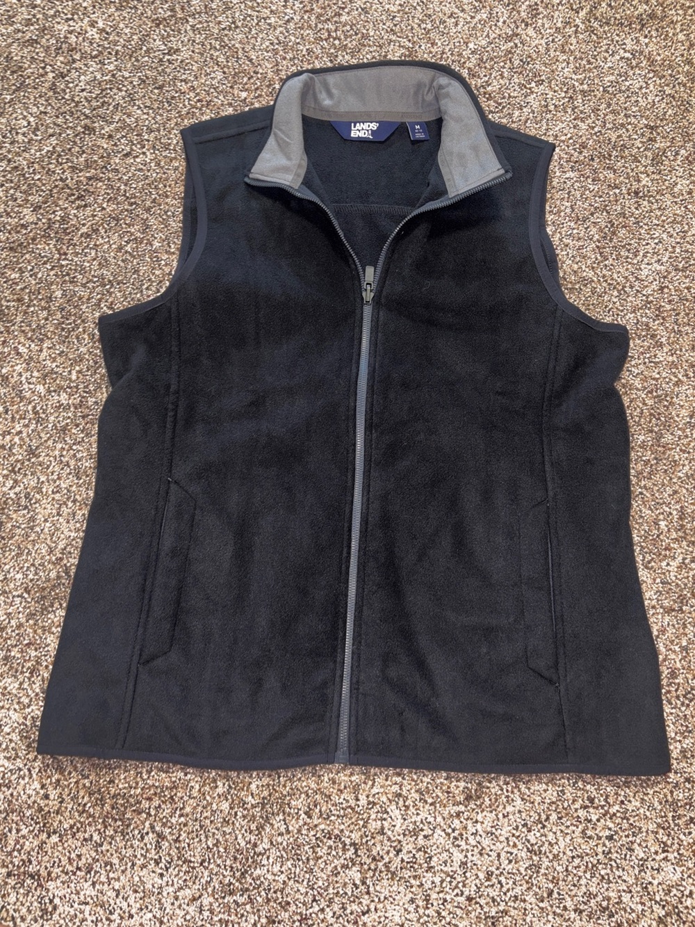 Lands' End Black' Fleece Vest Full Zip Pockets Women’s Med 10-12 Fall Layering